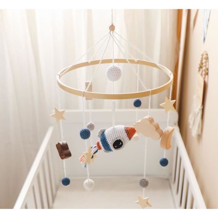 Mobile Lit Bébé Litimkat - Décoration Étoiles/Lunes En Bois Et Crochet, Style Scandinave