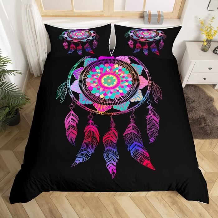 Housse De Couette Attrape-rêves 140x200 Cm + Taie 65x65 Cm - Microfibre Polyester, Noir, Motif Rêveur Pour Fille - 4