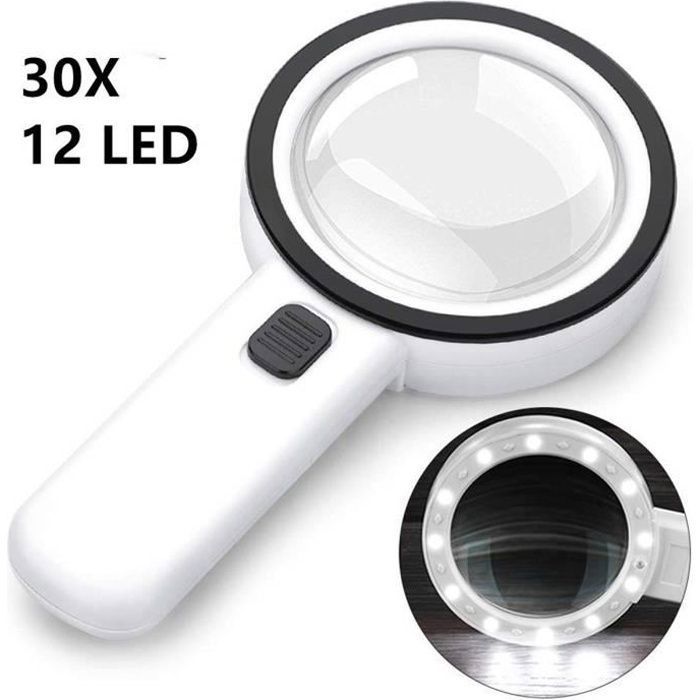 Loupe Grossissante 30X avec 12 Lampe LED, 105 mm Loupe Éclairante à Double  Lentille en Verre, Loupe Lumineuse Sans Distorsion Blanc - Achat / Vente  lunettes de lecture Mixte - Cdiscount