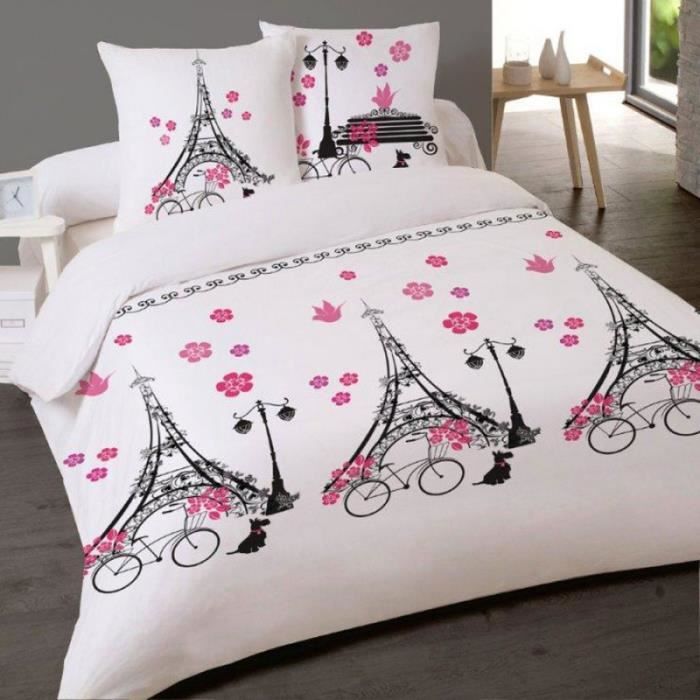 Housse de couette PARIS A VELO 240 x 220 +2 Taies Coton ...