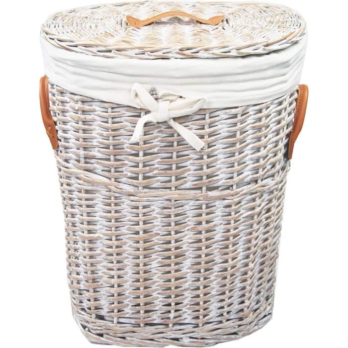 Panier à linge home en osier et coton Maisons du Monde