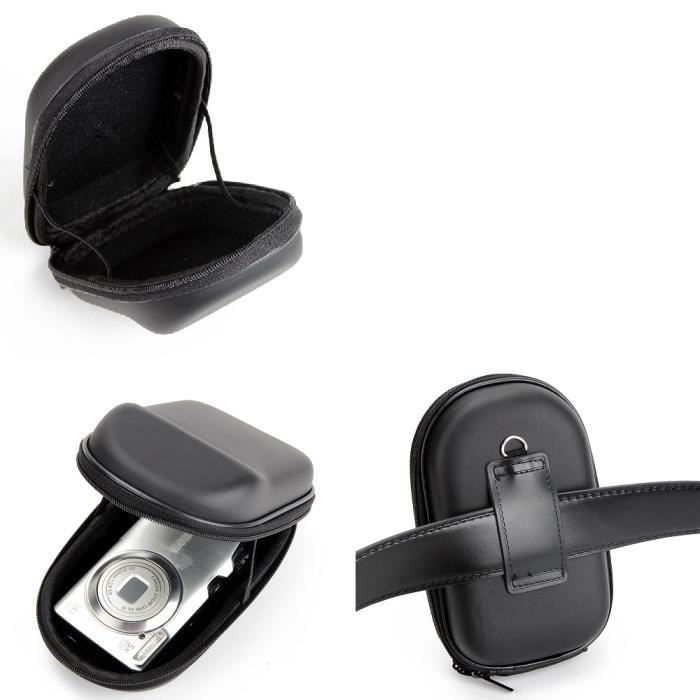 Étui Appareil Photo Numérique ESSENTIEL – Coque Rigide, Clip Ceinture, Noir