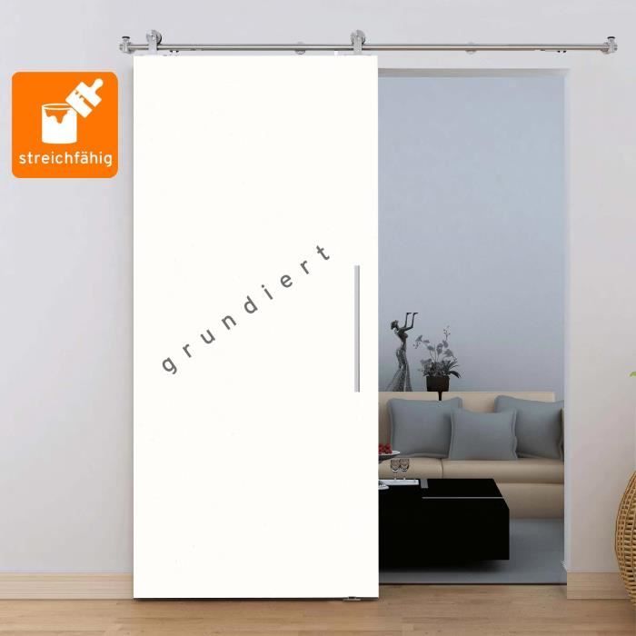 Porte Interieure Coulissante 90 X 206 Cm A Peindre Soi Meme Bois Blanc Rail Apparent Poignee Barre Inova Cdiscount Bricolage