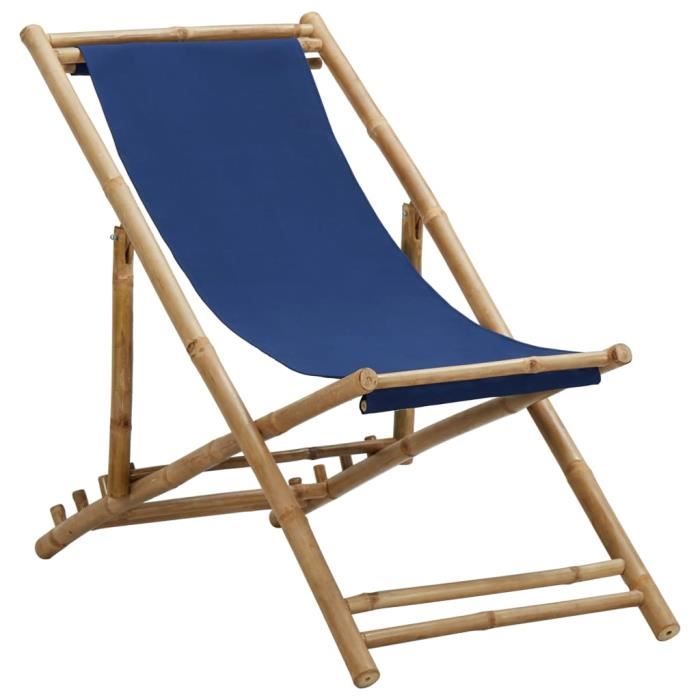 Chaise de terrasse pliable en bambou et toile bleu marine - 2755