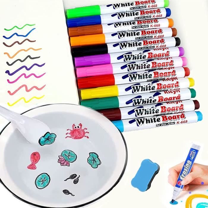12 couleurs Stylo magique de peinture à l'eau pour les enfants, Magic  Doodle Stylos à dessin Peinture à l'eau qui peut flotter dans l'eau, Stylo  marqueur effaçable avec céramique