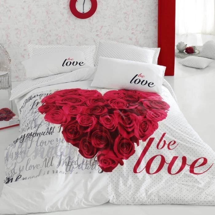 Parure de lit Floral Amour romantique 1 personne, 100% Coton, 3 pièces  (Housse de Couette 160x220 cm + Drap Plat + Taie D'oreiller) - Cdiscount  Maison
