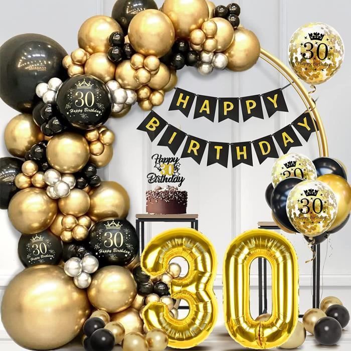 Decoration Anniversaire 30 Ans Femme Homme, Happy 30th Birthday Serviettes Lanterne Décoration Table Confettis Ballon Noir Or, Kit Fete Cadeau 30 Homme Femme (Deco Table Anniversaire 30 Ans