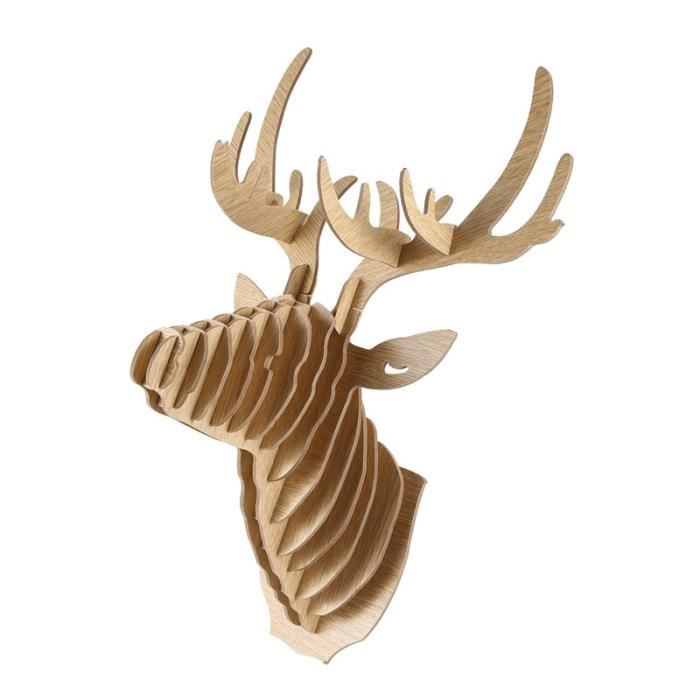 Tete De Loup VAILLA Du00e9coration Murale En Bois - Visage De Femme En Tete De Cerf