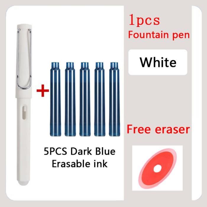 Stylo Plume Effaçable Bleu – Pour Gauchers Et Droitiers – Avec 11 Cartouches – Plume M