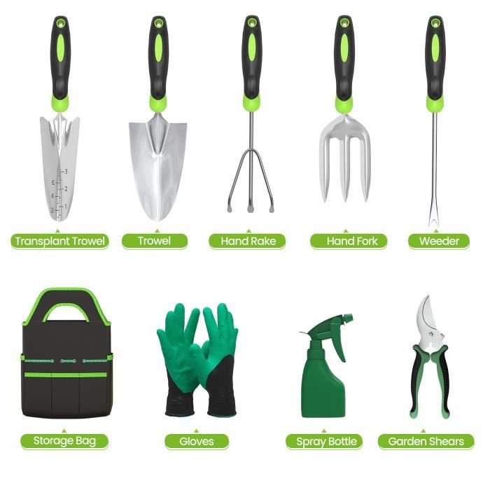 9 PCS Outils de Jardinage, Outils de Jardin en Poignée Antidérapante ...