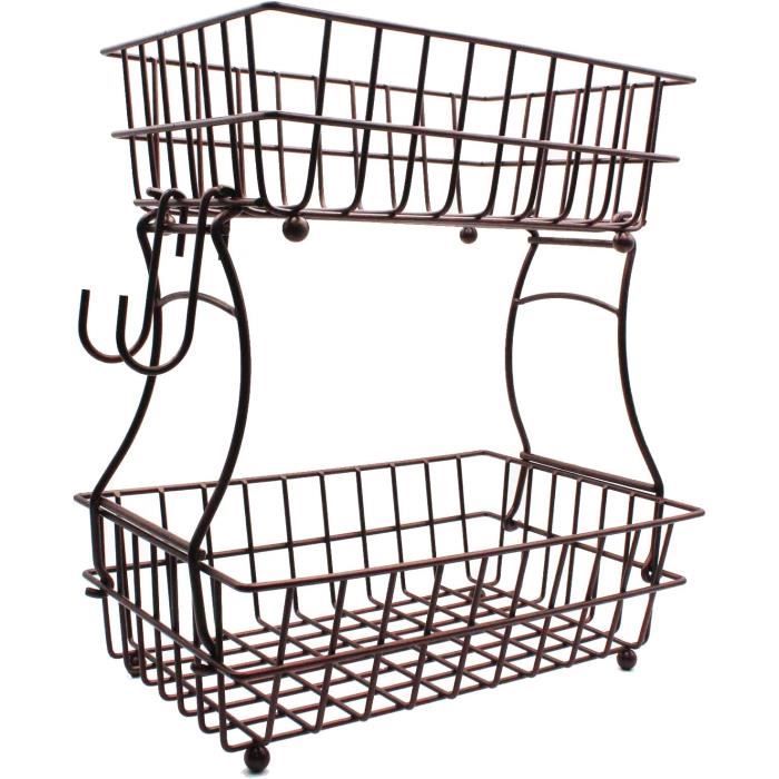 Panier à Fruits 2 étages En Métal - Rangement Détachable Pour Cuisine, Fruits, Légumes, Snacks, Avec Poignée