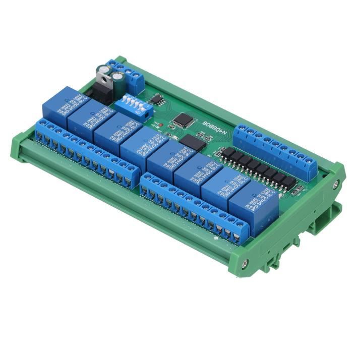 Module Relais 8 Sorties DC 24V - Carte De Commande Avec 8 Entrées Opto-isolées - Faible Consommation, Mode Série (RS-485) - Pour Automatisme Industriel, PLC