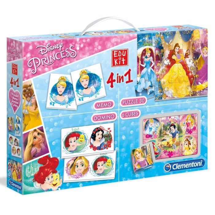 CLEMENTONI Edukit 4 en 1 - Disney Princesses - Mémo, Domino, Puzzle et ...