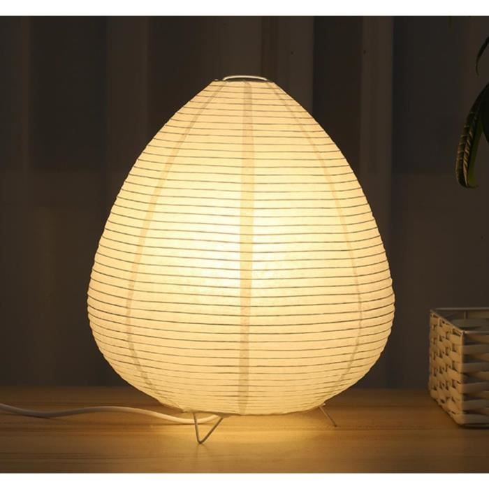 Lampe De Chevet Japonaise En Papier De Riz - Lampe Table Rétro Abat-Jour Blanc E14, 23cm, Style Minimaliste