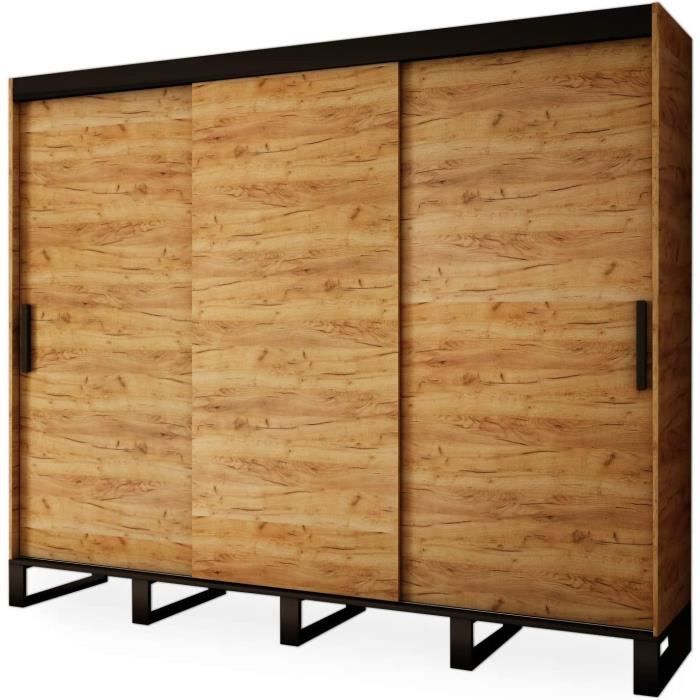 Armoire de Chambre avec 3 Portes Coulissantes Loft Style Pieds en métal