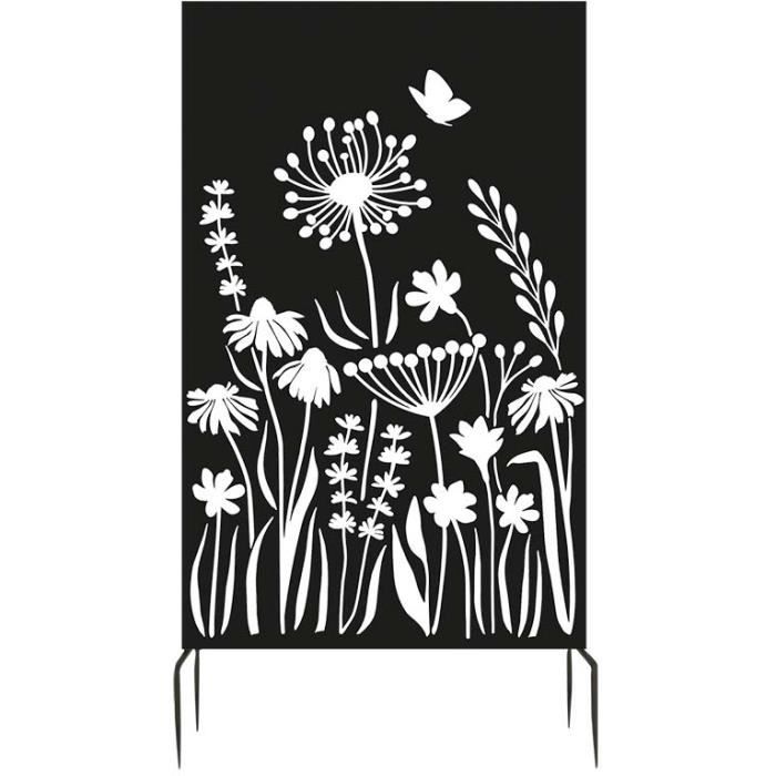 Brise vue treillis motif floral en fer - JARDINDECO - Hauteur 186cm - Dimensions 100,40cm x 25cm - Noir