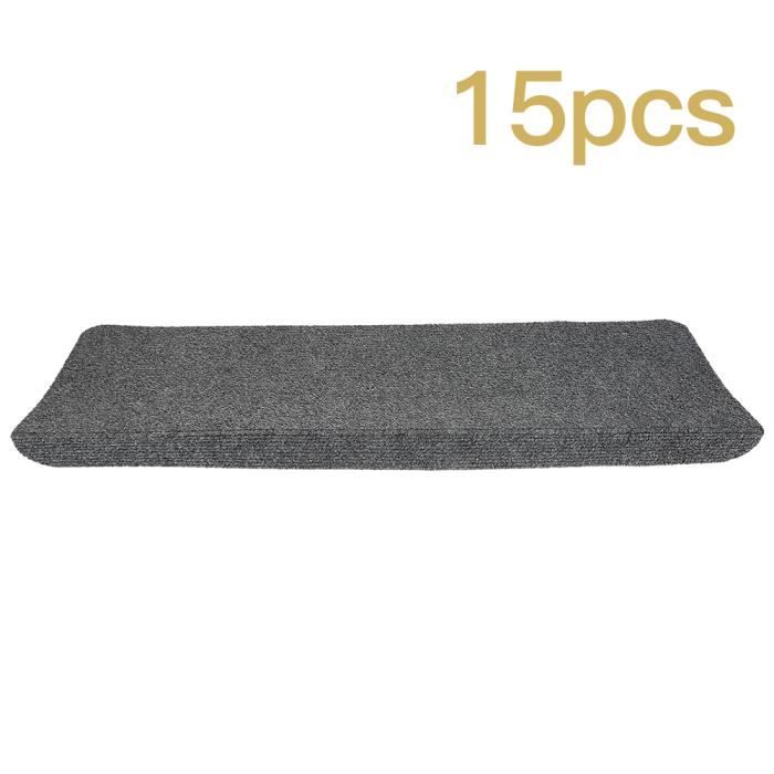 Tapis Marches Escalier Antidérapant 15 Pièces - Polyester 56x20cm - Gris - Installation Facile