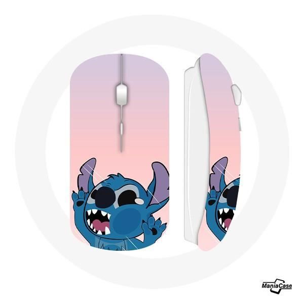 Souris Sans Fil Stitch le Nez en lair fond rose