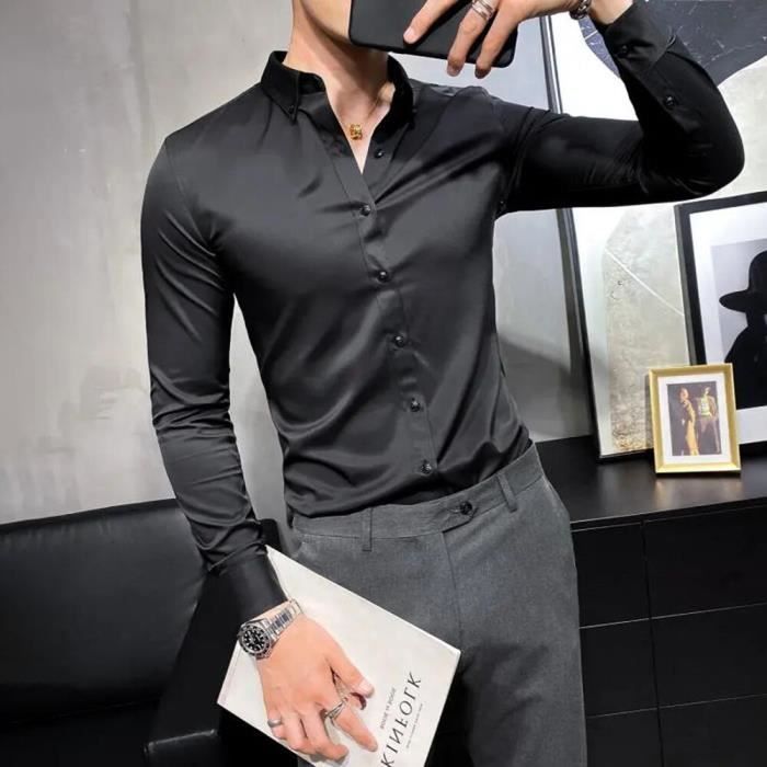 Chemise homme paillettes brillantes col rabattu simple
