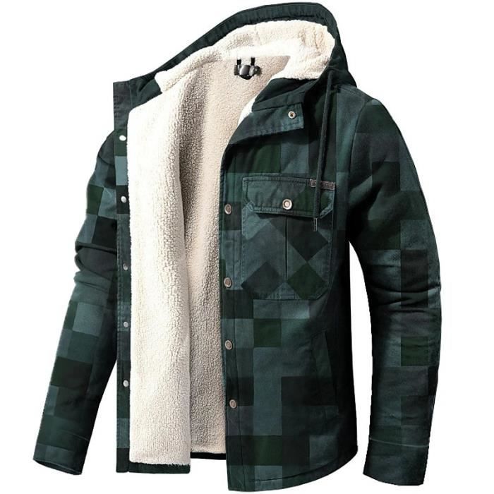 Chemise Thermique à Manches Longues Pour Homme Avec Capuche - Polaire à Carreaux Style Bûcheron