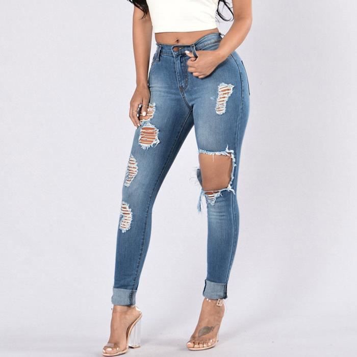 jean a trou femme taille haute