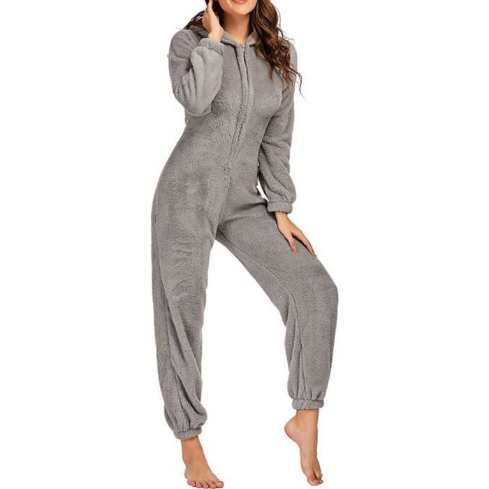 Combinaison Pyjama Femme ORANDESIGNE - Flanelle Polaire à Capuche - Grenouillère Chaud Automne Hiver