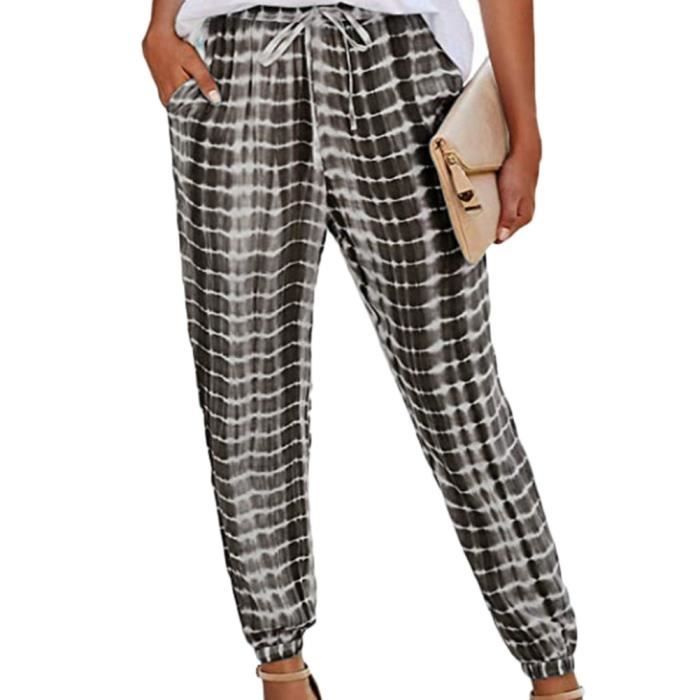 Pantalon Survêtement Femme AROGONE - Taille Haute Tie-dye Gris - Coton Extensible - Taille XXL