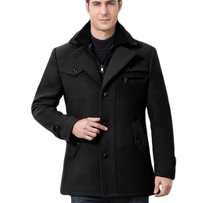 Mode Caban en Laine Manteau Homme de Hiver Chaud Epais Pardessus