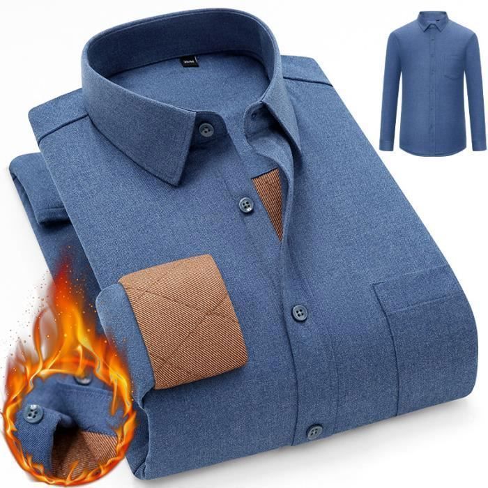 Chemise Carreaux Hiver Homme Doublée en Laine Manches Longues Chemise