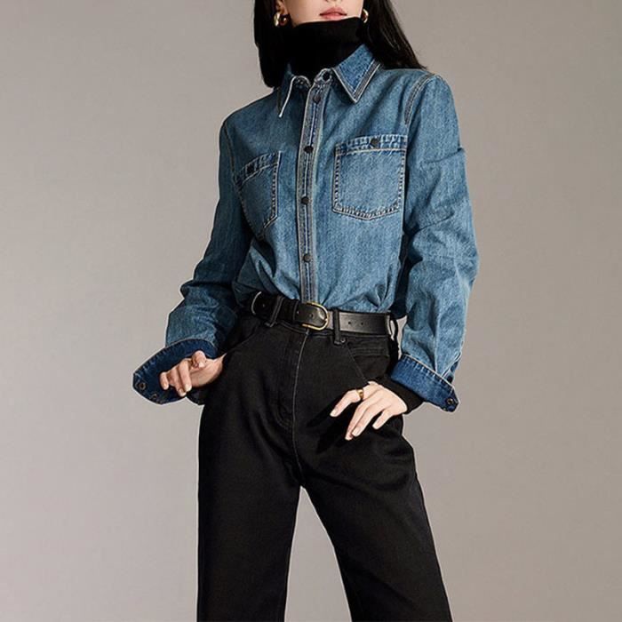 Chemise en jean bleu foncé femme discount