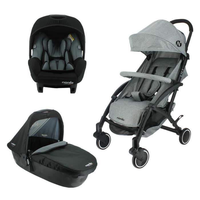 Nania - Poussette combinée 3 en 1 LILI légère et compacte + Siège auto BEONE EVO (40-85cm) R129 i-Size + Nacelle FLORA  0-6 mois