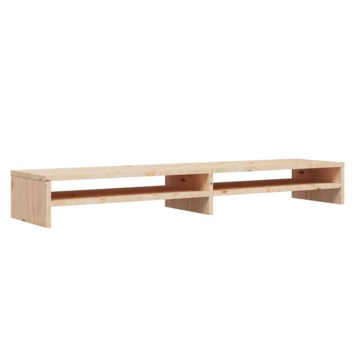 Support De Bureau En Pin Massif Avec 3 Tiroirs Et Rehausseur Moniteur - 60x20x11cm - Idéal Pour Ordinateur, Posture Érgonomique