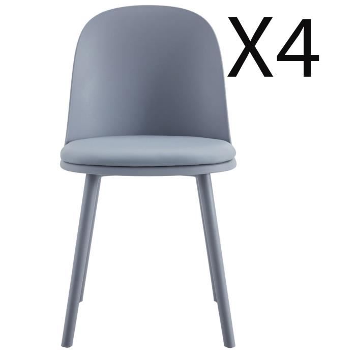 lot de 4 chaises de salle à manger en polypropylène et simili-cuir coloris gris - longueur 45 x profondeur 55,50 x hauteur 80 cm