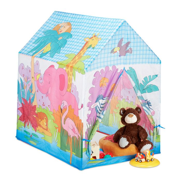 Relaxdays Tente de jeu enfants Jungle tente enfants Safari animaux coloré 3 ans tissu HxlxP: 102 x 72 x 95 cm coloré