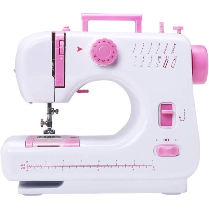 OHMG Machine à Coudre Portable Blanche - Mini Machine Débutant Avec Pédale, 12 Points, Vitesse Réglable