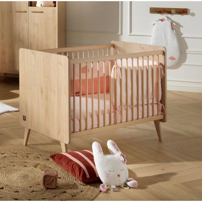 Lit Bébé Pack Sauthon Arty 120 X 60 Cm Chêne Suave Sommier 3 Positions Matelas 10 Cm - vue 2
