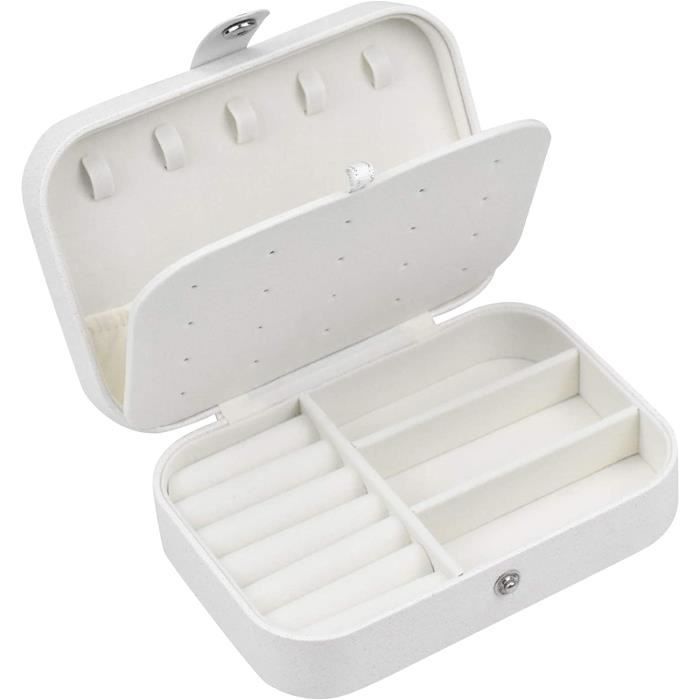 Petite Boîte à Bijoux En Cuir PU Cartoon Mignonne - Organiseur Portable Avec Miroir Pour Voyage, Blanc