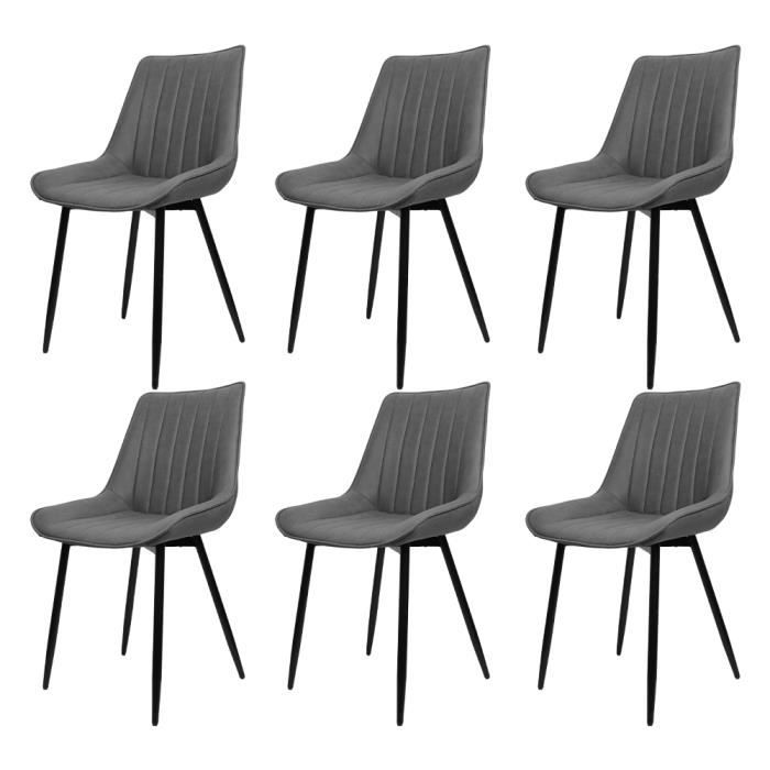 Chaise de salle à manger SUPFINE - Lot de 6 - Gris foncé - Tissu techno durable et mousse hautement compressée