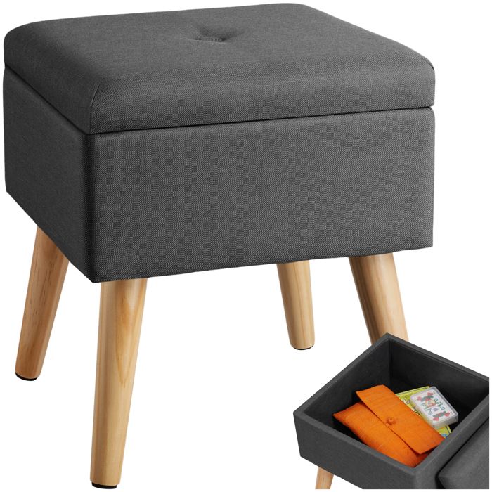 TABOURET - TECTAKE - Pouf ELVA Coffre de rangement Carré Tabouret Tissu 325 cm x 325 cm x 365 cm 300 kg poids supporté - Gris foncé TABOURET - TECTAKE - Pouf ELVA Coffre de rangement Carré Tabouret Tissu 325 cm x 325 cm x 365 cm 300 kg poids supporté - Gris foncé
