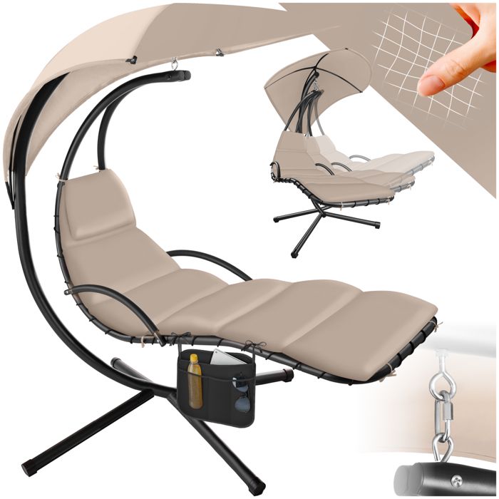 Fauteuil suspendu - TECTAKE - Siège suspendu ELARIA avec protection UV et poche latérale résistante 195 x 132 x 197 cm - Beige