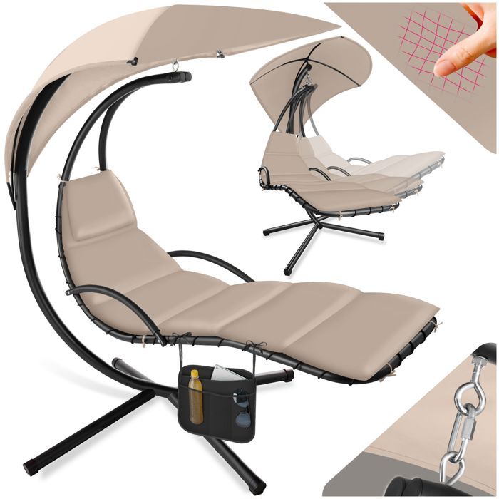 tectake fauteuil suspendu maja solide et résistant pour utilisation à l'intérieur et à l'extérieur 195 x 132 x 197 cm - noir/beige