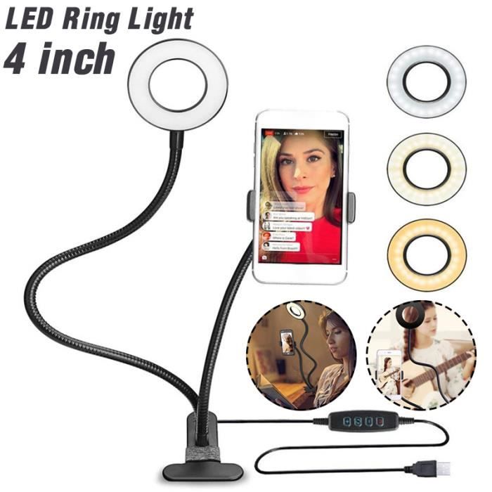 Jubor Anneau Lumineux 10 Pouces Avec Trépied – Ring Light LED Bureau + Support Téléphone, 3 Couleurs & 10 Niveaux Luminosité Pour YouTube, TikTok, Selfie, Live
