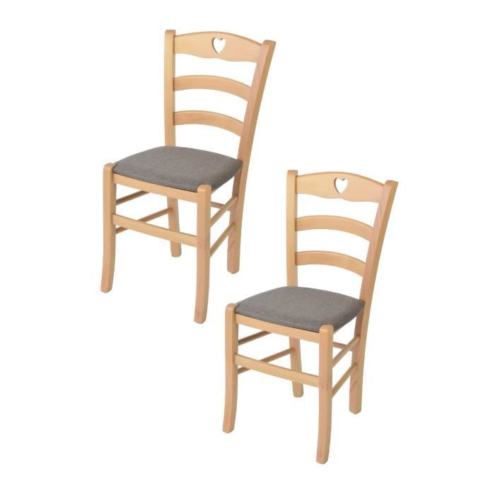 Tommychairs - Set 2 Chaises cuisine CUORE structure en bois de hêtre peindré naturel assise en tissu en couleur chevreuil