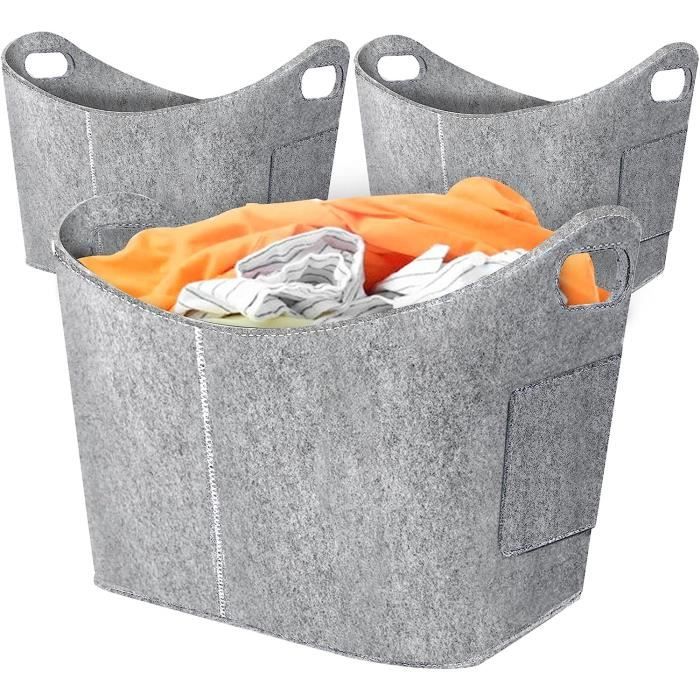 Panier à Linge Et Jouets En Feutre OYHOMO - Design Chat, Pliable, 35x35 Cm, Rose Ou Gris - 3
