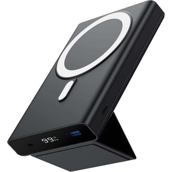 MANKIW Powerbank Voor Mag Safe, 10000mAh, 22,5W, Draadloze Magnetische Met Verstelbare Standaard En Geintegreerde Type C Kabel Iphone 16 15 14 13 12 Pro 2313250766