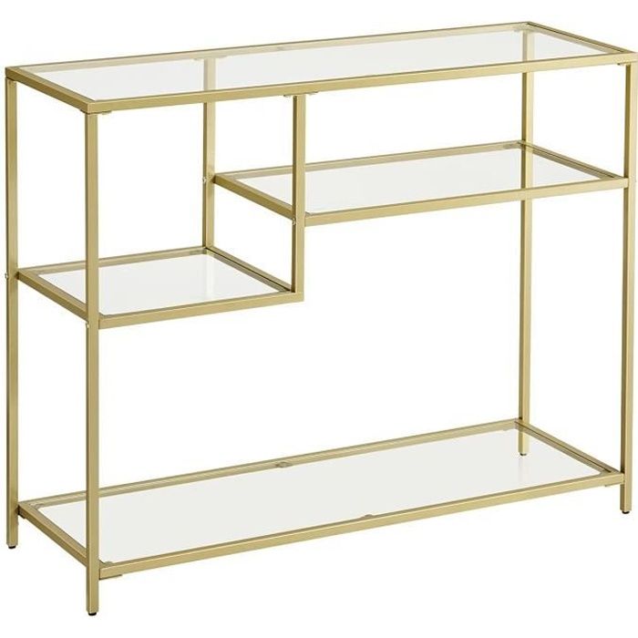 VASAGLE Table Console Table dEntrée Bout de Canapé avec Étagères de Rangement 35 x 100 x 80 cm Style Moderne Doré
