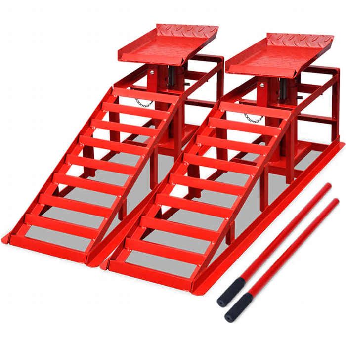 vidaXL Rampes de réparation des voitures 2 pièces Rouge Acier