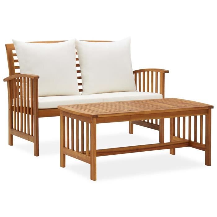 vidaXL Salon de jardin 2 pcs avec coussins Bois d'acacia solide - vue 6