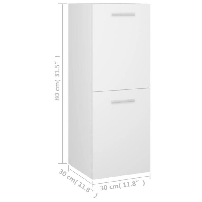 Armoire de salle de bain - VINGVO - 30x30x80 cm - Aggloméré - Blanc - Montage requis