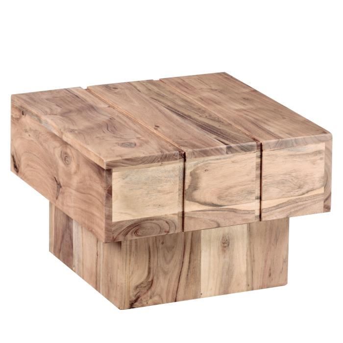 table basse en bois massif acacia - wohnling - carré 44x44x30cm - marron clair - style classique